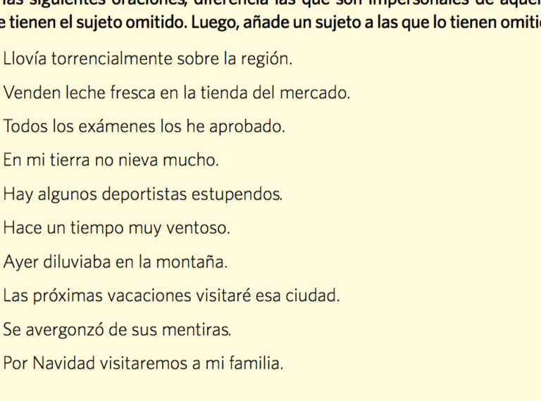 10 ejemplos de oraciones impersonales en espanol