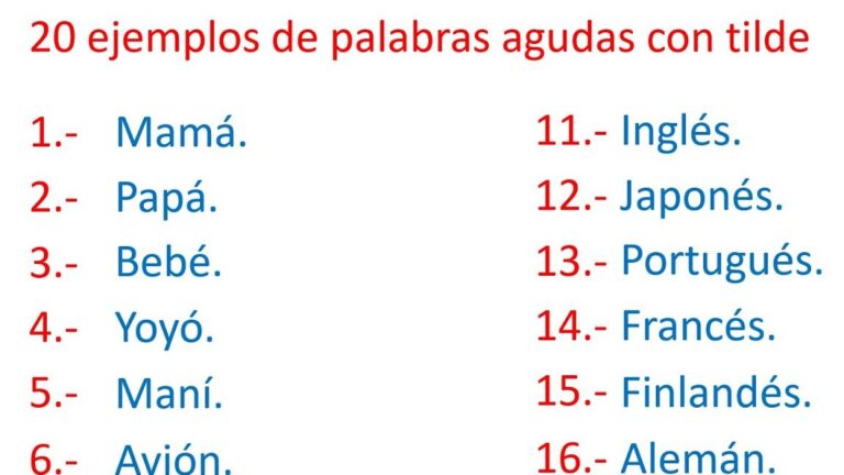 10 ejemplos de palabras agudas en espanol