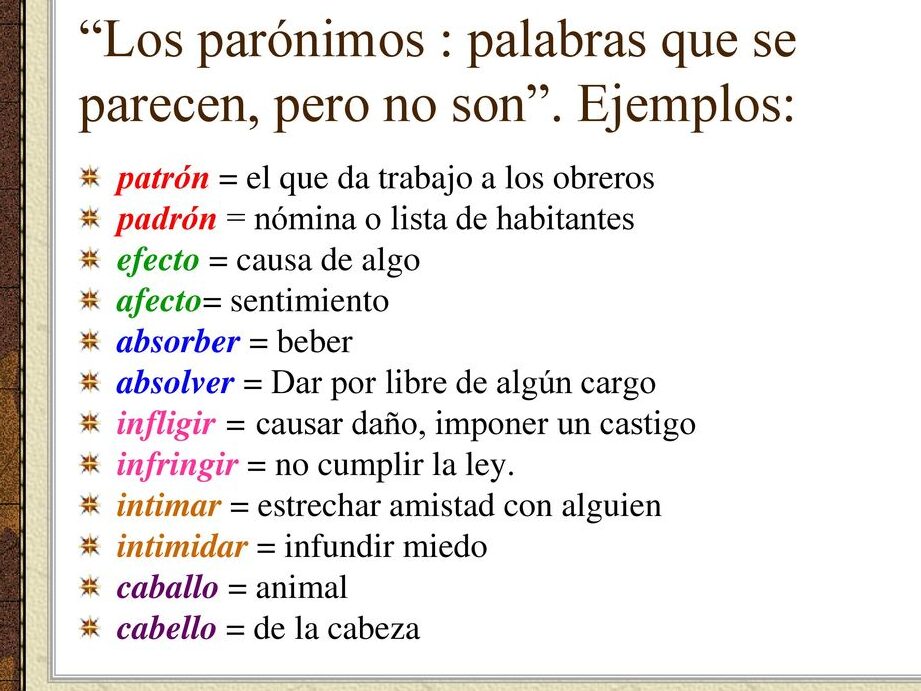 10 ejemplos de palabras paronimas en espanol